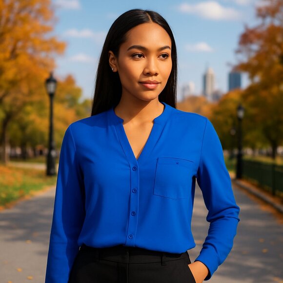 KUT from the Kloth Tops - Kut From The Kloth Small Blue Button Up Blouse Office Preppy Y2K Classic Academy